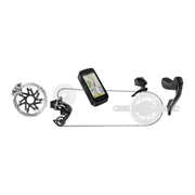 Sram Upgrade Kit Red AXS E1 FM 2P DB CL 2x12V groepset met automatische transmissie en elektronische schakeling, zwart en rood.