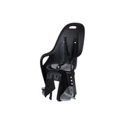Polisport Koari CFS kinderzitje achter op fiets, zwart/grijs, bevestiging op drager, comfortabel en veilig voor kinderen.