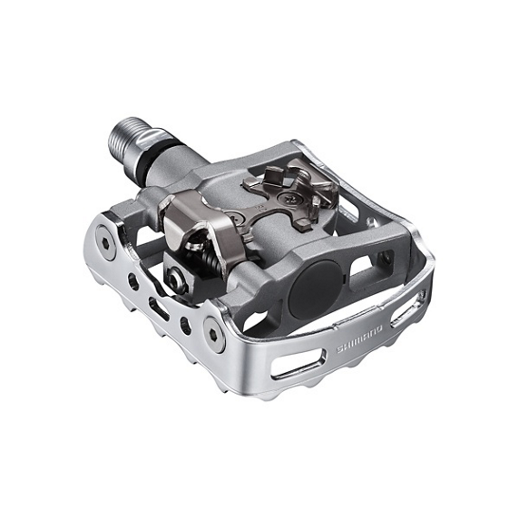 Shimano PDM324 SPD combinatie pedalen in zilver, geschikt voor mountainbike en stadsfiets, met antislip en verstelbare clip-inknop