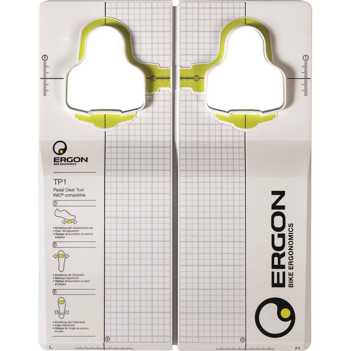 Ergon TP1 afstelmal voor Look Keo schoenplaatjes, handig gereedschap voor nauwkeurig afstellen van fietsschoenplaatjes.