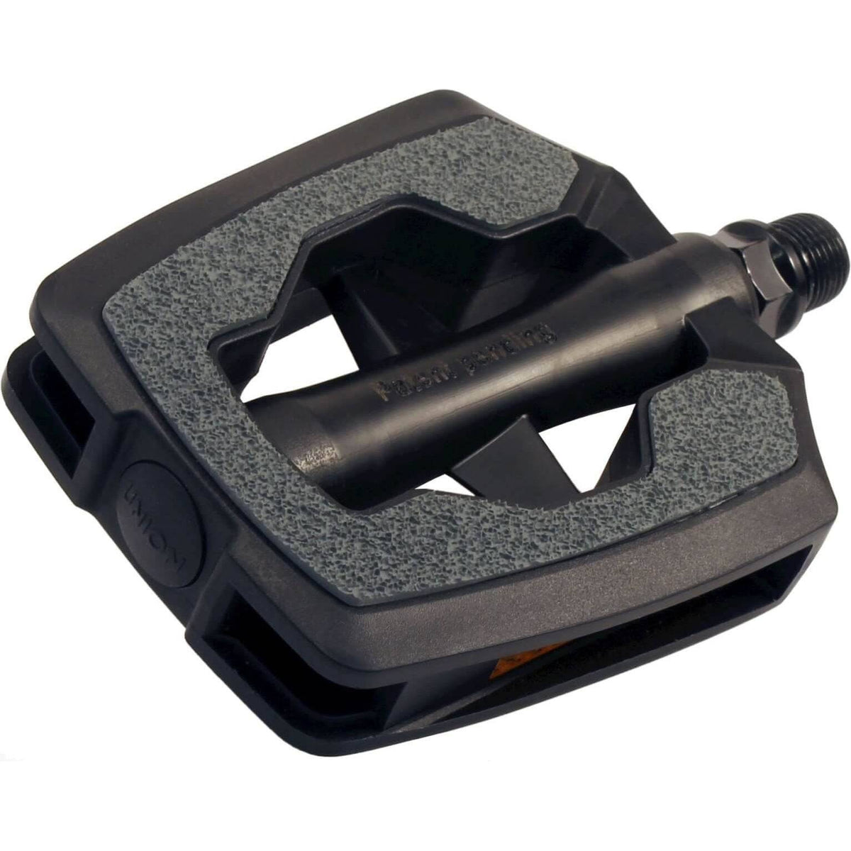 Zwarte Union 880 anti-slip stads- en E-bike pedalen met grip, ontworpen voor comfortabel en veilig fietsen.