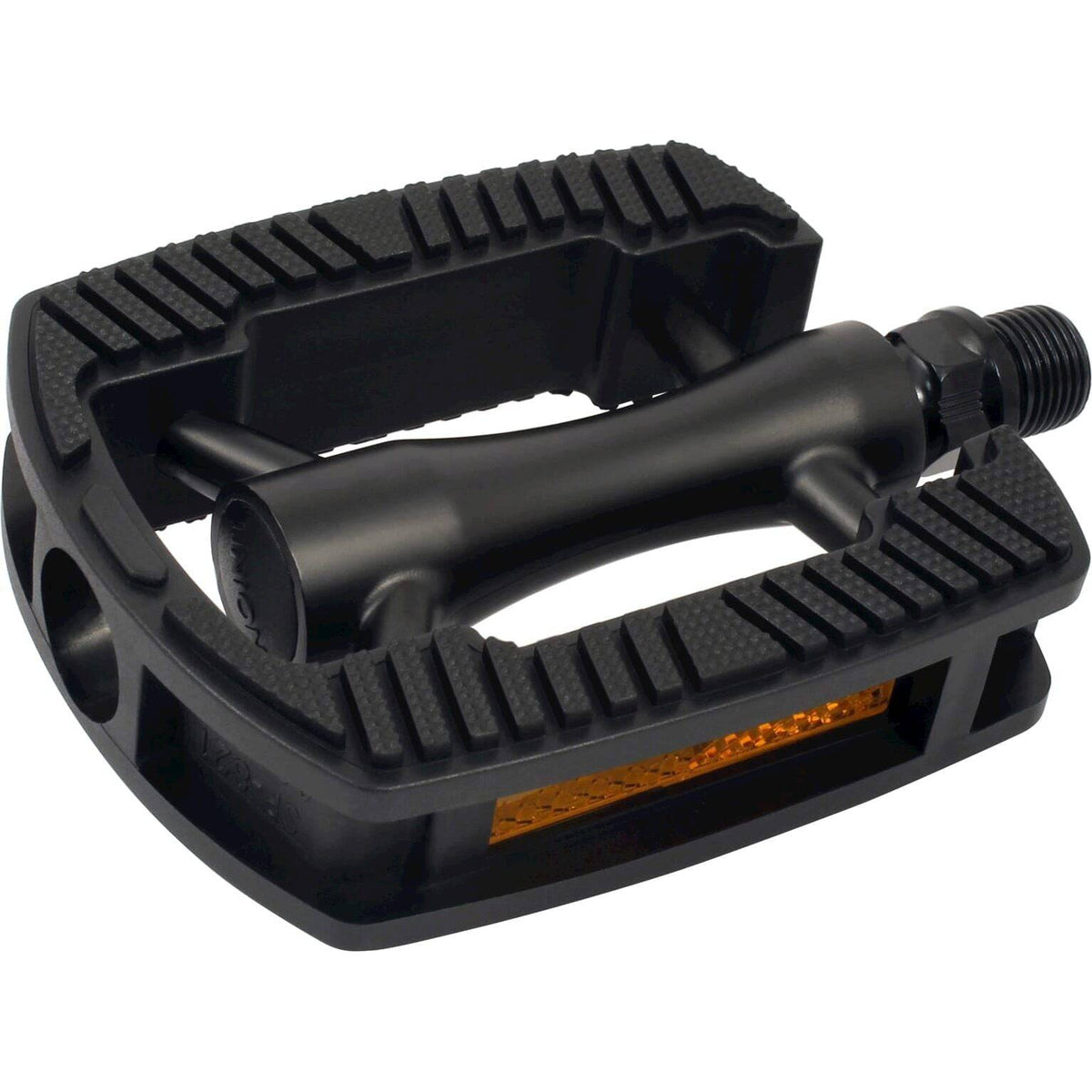 Union SP-821 aluminium stads- en e-bike pedalen met zwarte mat afwerking en zwarte inleg, geschikt voor stads- en e-bikes.