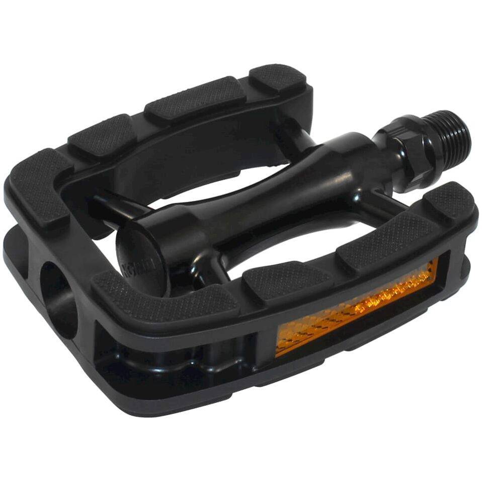Zwarte aluminium Union SP-823 stads- en e-bike pedalen met zwarte inleg, geschikt voor stadsfietsen en e-bikes.