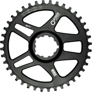 Zwart Praxis kettingblad 1x Road 12-speed, zichtbaar met tandprofiel en montagegaten, geschikt voor racefietsen.