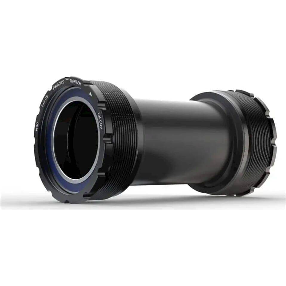 Praxis Trapas Adapter T47 Shimano IB Road, 85,5 mm, zichtbaar met trapas en metalen afwerking op de afbeelding