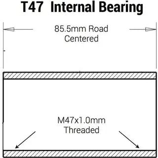 Praxis trapas adapter M30 T47 I.B. met een lengte van 85,5 mm, geschikt voor fietscomponenten, zichtbaar in de afbeelding