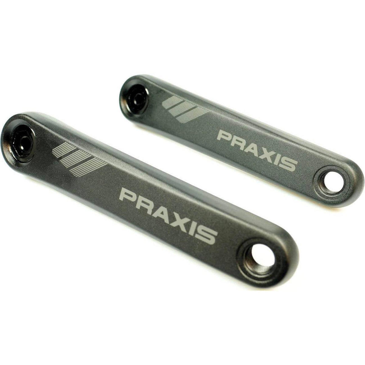 Aluminium stadsfiets crankstel van Praxis voor Bosch en Yamaha, 170 mm lengte, zichtbaar op de afbeelding.