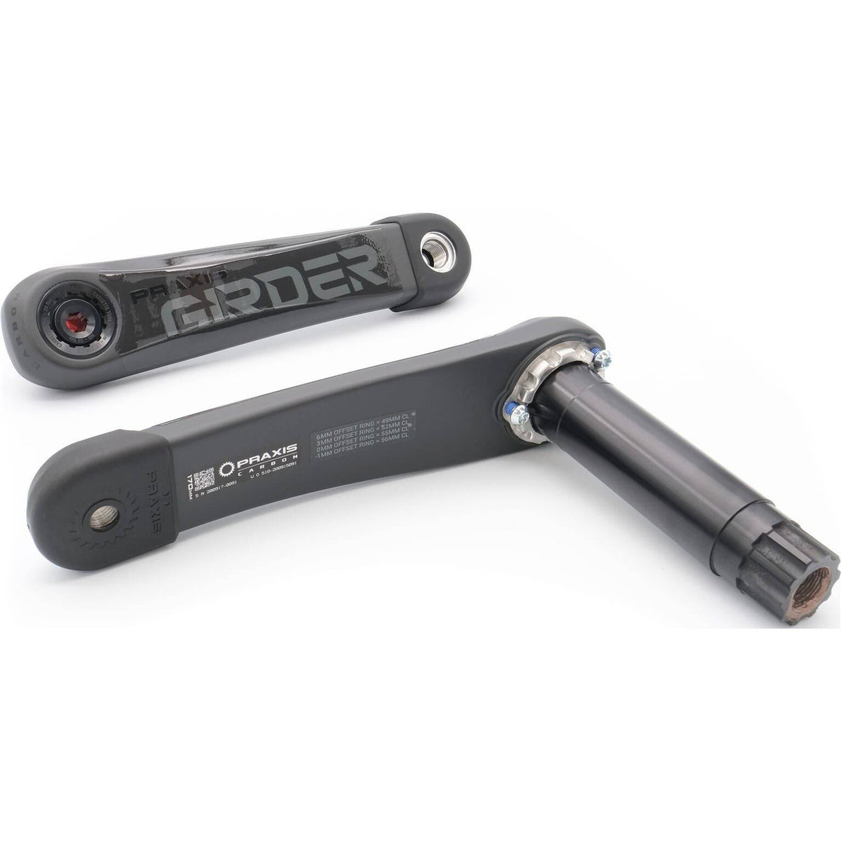 Praxis G2 Girder carbon MTB crankstel met M30 Dm, lichte en stevige fietskrachuis voor mountainbikes, zwart en robuust design