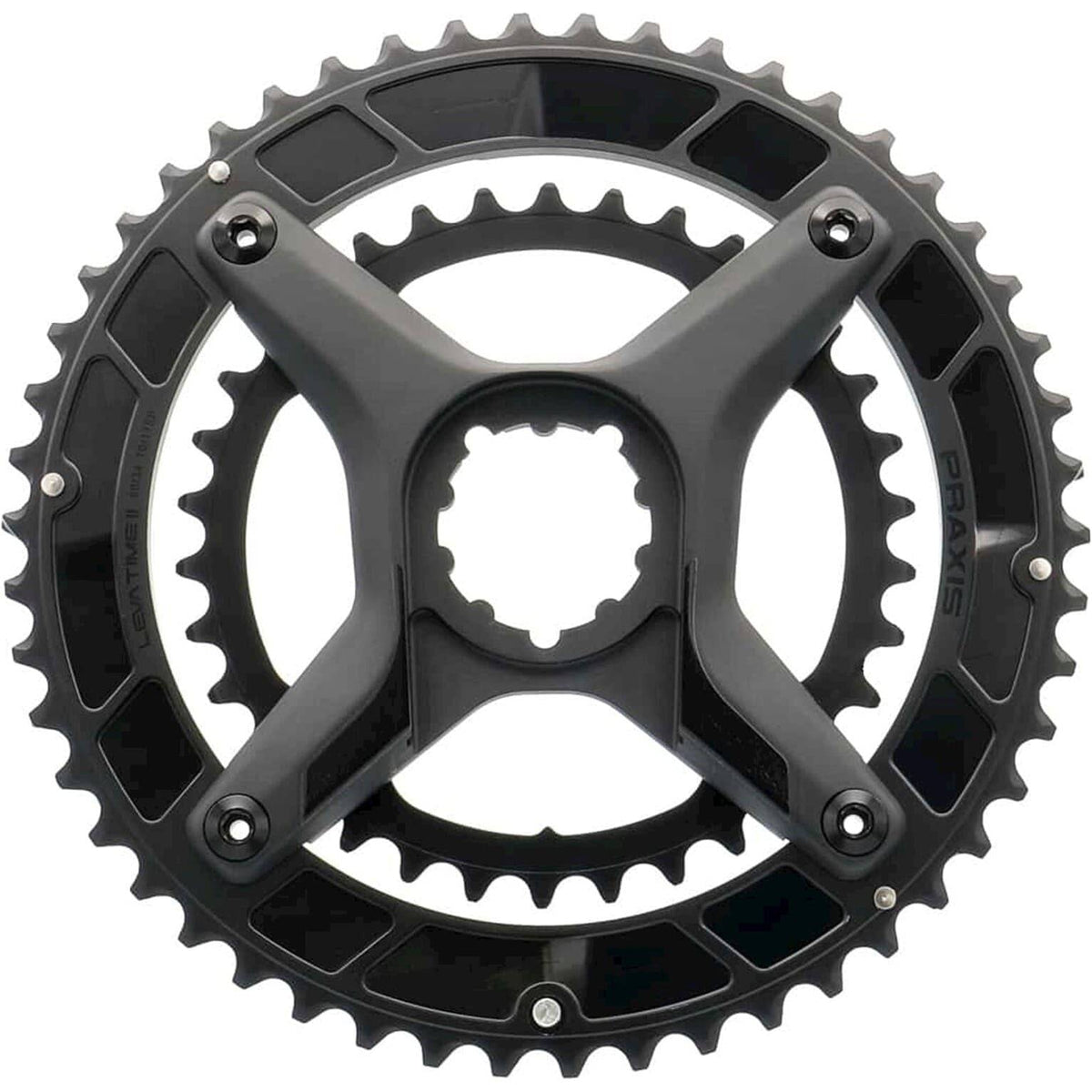 Praxis kettingblad Lt2 Xring/Spider Kit voor 10/11/12-speed fietsen, zwart, met kettingblad en spider montage.