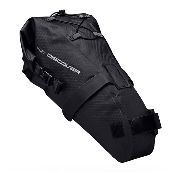 Shimano Pro Discover Team 10 liter waterdichte zadeltas voor gravel fiets met zadelpost, robuust en waterdicht voor veilig op pad.
