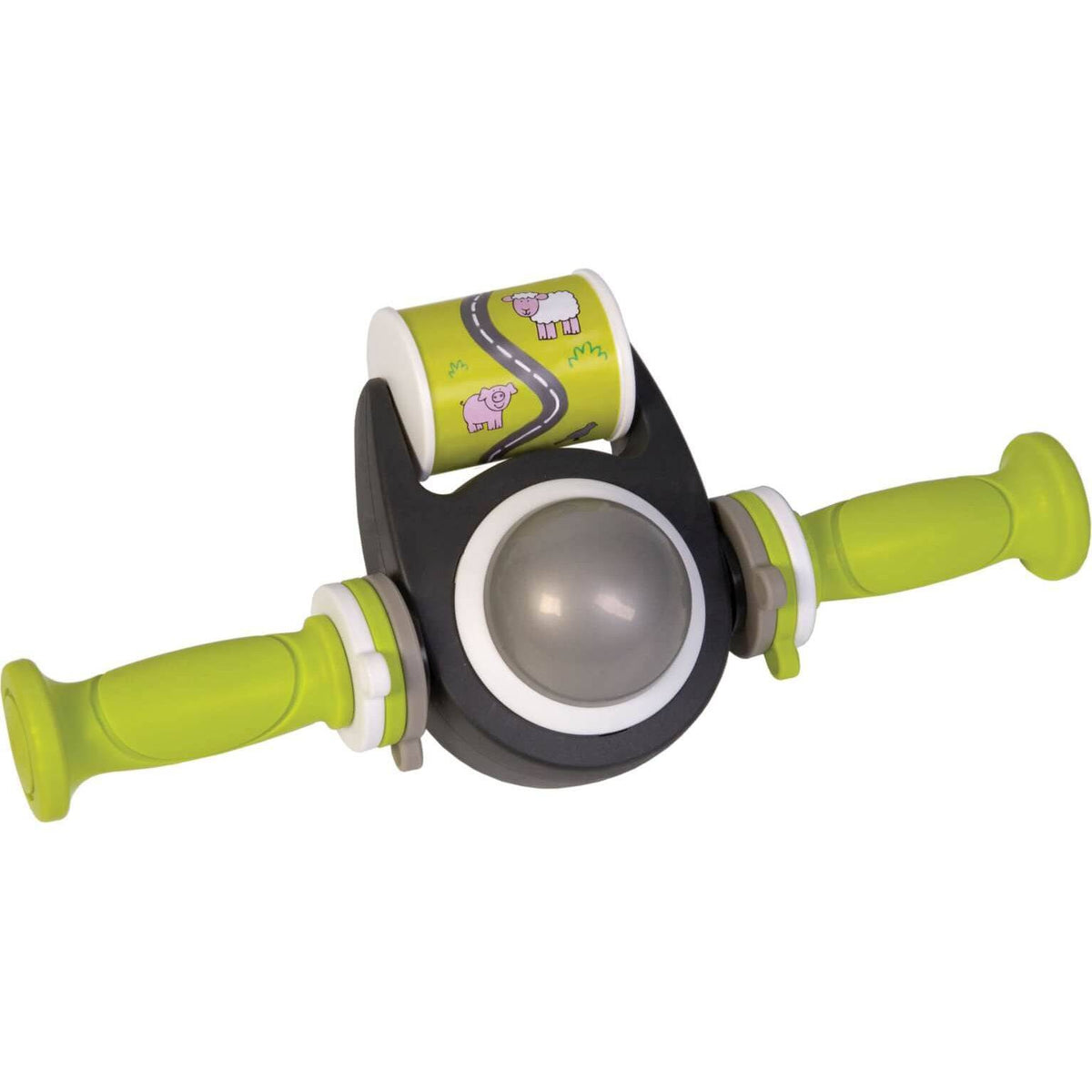 Groene Qibbel toybar voor kinderzitje, kleurrijk speelmateriaal met speeltjes voor extra entertainment onderweg.