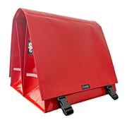 Rode dubbele Clarijs fietstas van PVC met 46 liter inhoud en uitsparing, geschikt voor fietsaccessoires en bagage.