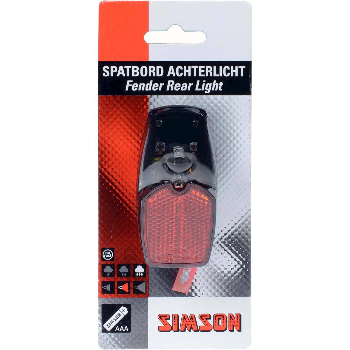 Simson Achterlicht LED met batterij en spatbord voor fiets of motor, zwart design, helder verlichtingslicht en duurzame constructie