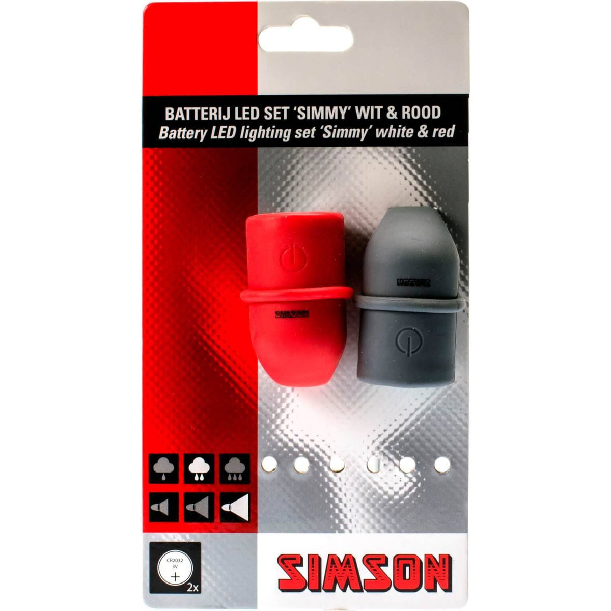 Simson Simmy batterijlamp en verlichtingsset met lampen en bedrading voor Simson motorfietsen, zichtbaar in de afbeelding.