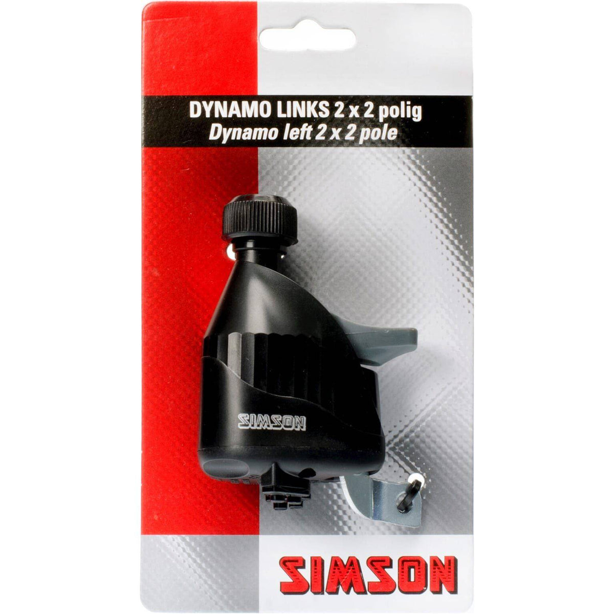 Simson dynamo met rubberen lus, compatibel met Simson fietsen, zichtbaar in de afbeelding.
