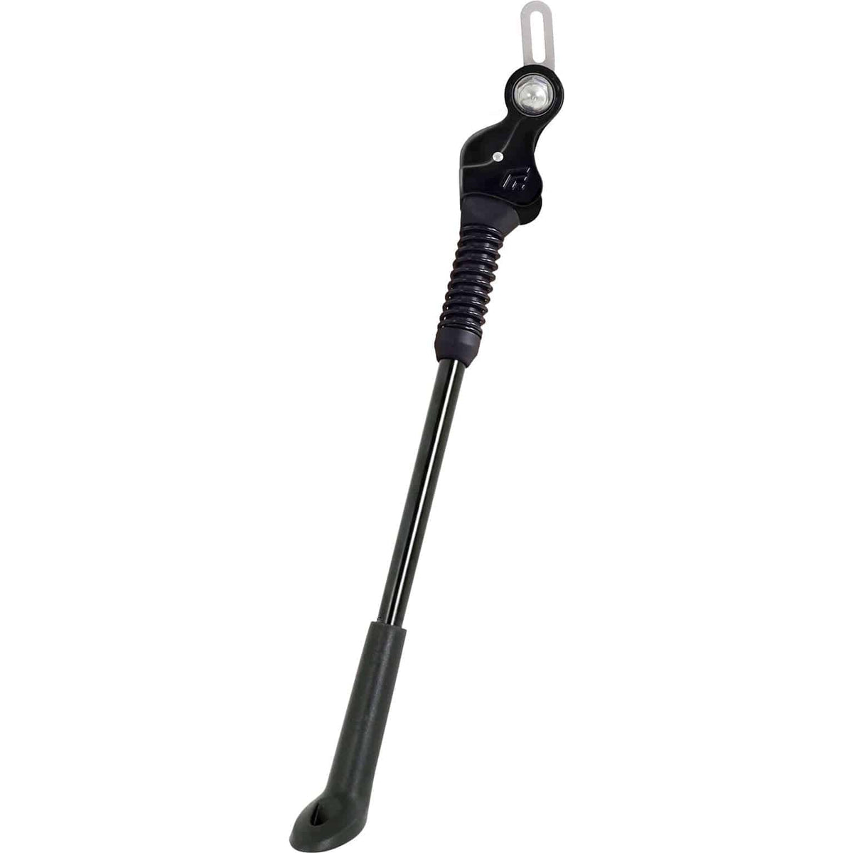 Zwarte Hebie achterstandaard voor 26/28 inch fietsen, stevig en geschikt voor extra ondersteuning.