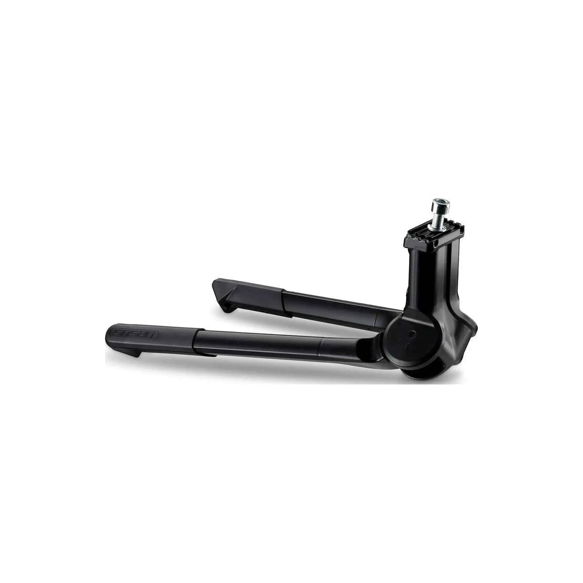 Zwarte Ursus Jumbo Evo 300 mm middenstandaard voor 28 inch fiets met twee pootjes, geschikt voor stabiliteit en comfort.
