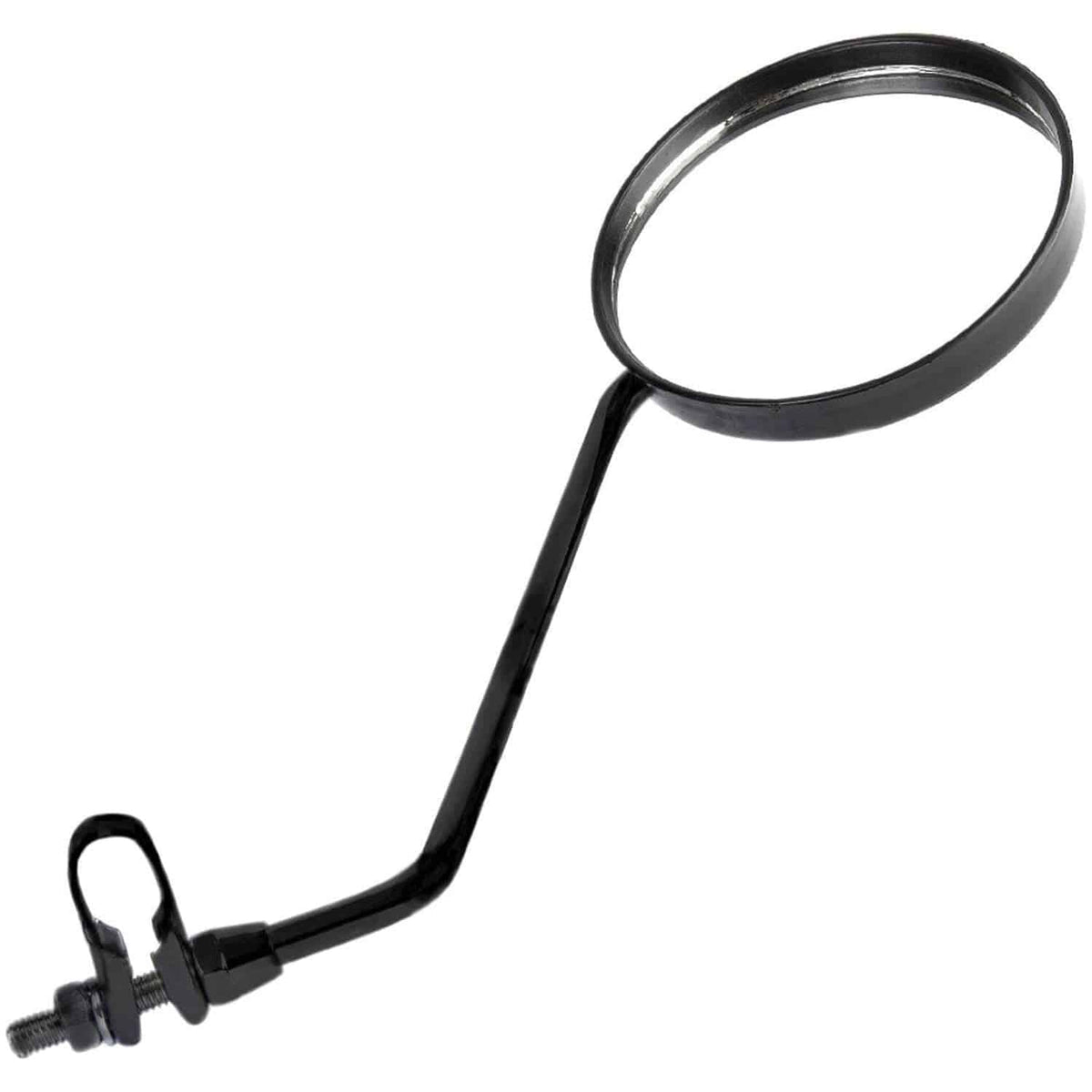Zwarte Mirage fietsspiegels rond 11 cm met klem, zichtbaar op de afbeelding. Perfect voor veilige ritten en duidelijk zicht.