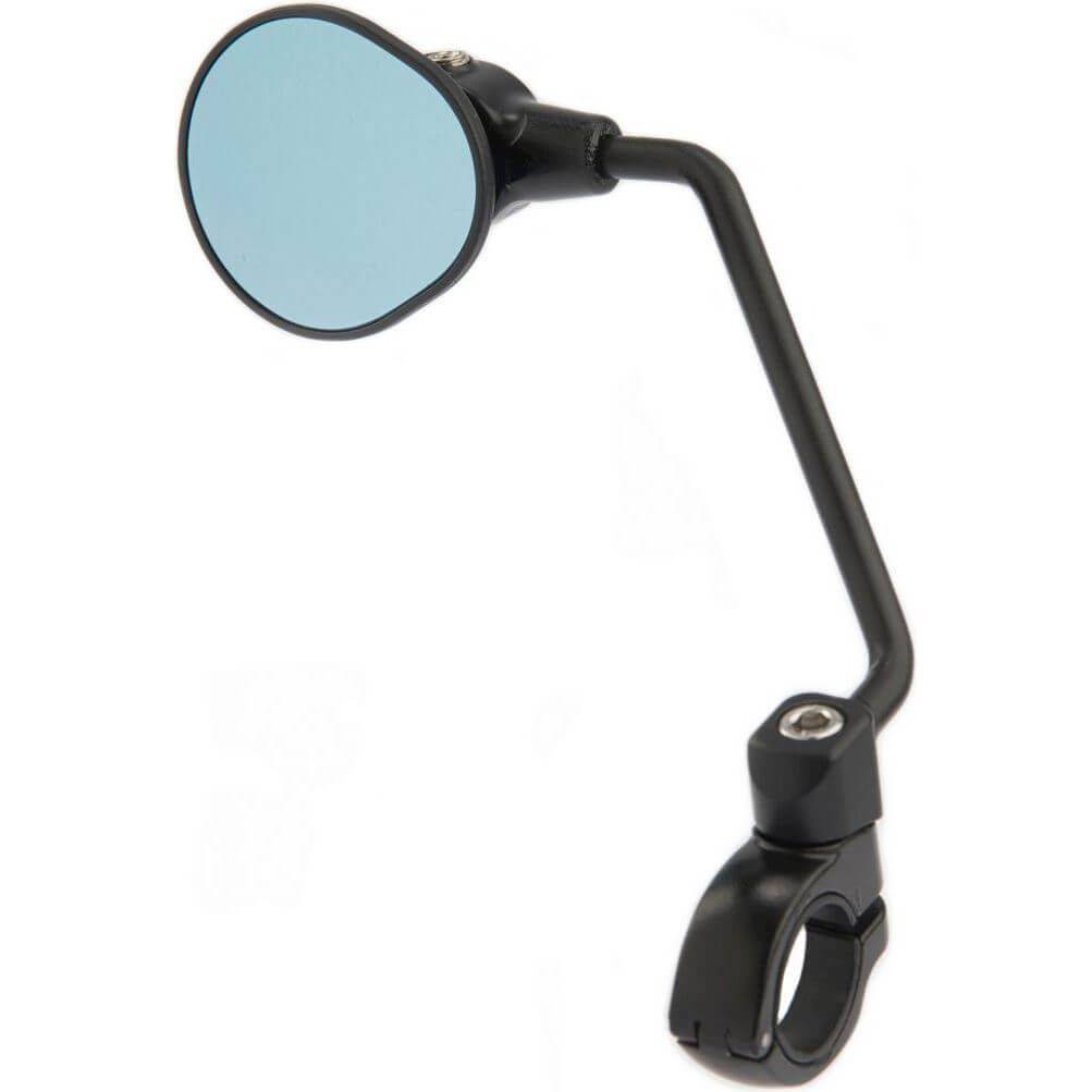 Zwart Mirage Minor fietsspiegel van 50 mm met klem, voor veilige en duidelijke zichtbaarheid op de fiets.