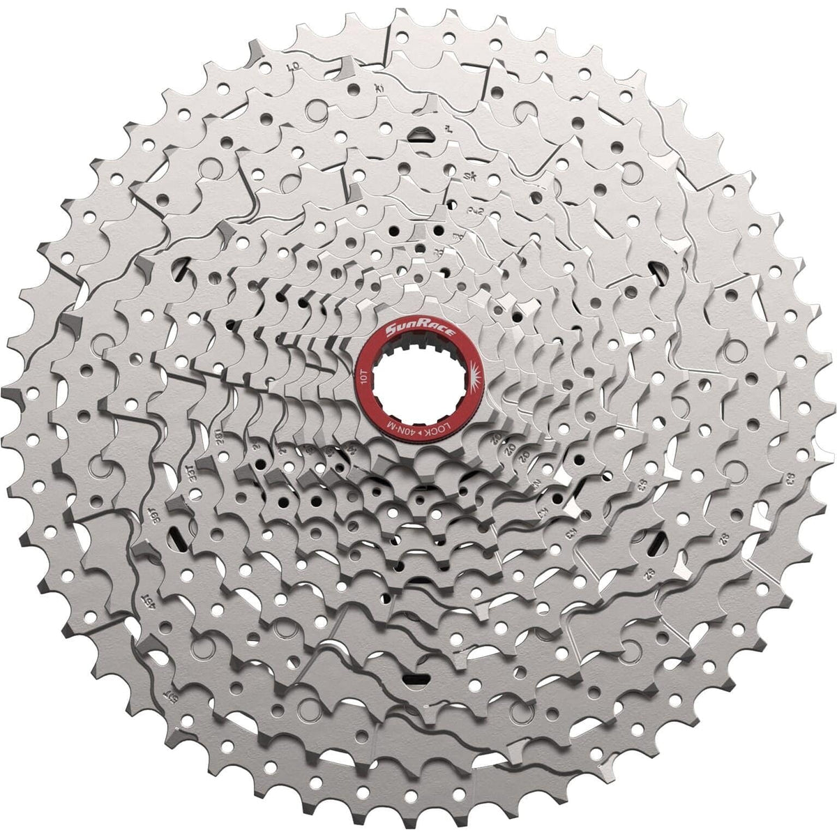 Sunrace cassette 12V 10/51 CSM930 Microspline voor fiets, heldere close-up van de 12-speed cassette, zwart ontwerp.