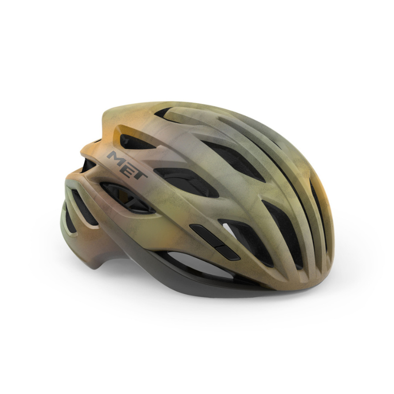 MET Estro Mips racefietshelm met ventilatieopeningen en verstelbare riem, geschikt voor wielrenners.