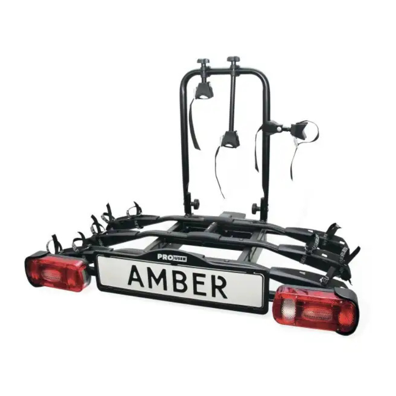 Pro-User Amber III fietsendrager voor 3 fietsen, kantelbaar, 13-polige trekhaak, geschikt voor auto en fietstransport.