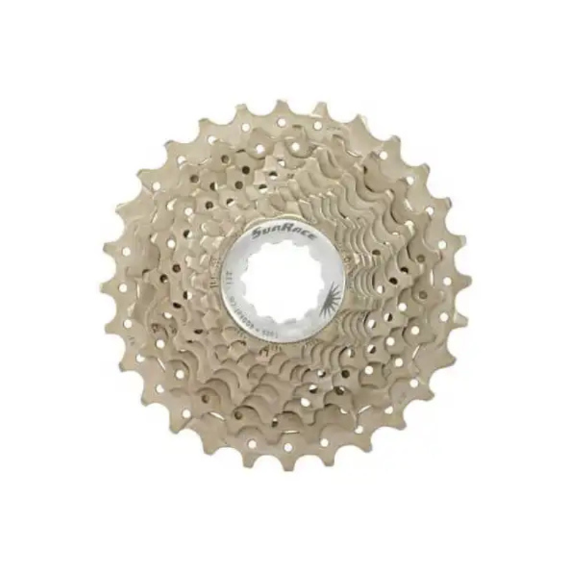 Zilveren Sunrace cassette 10 snelheden CSRS0 11-25T voor racefietsen, zichtbaar in de afbeelding.