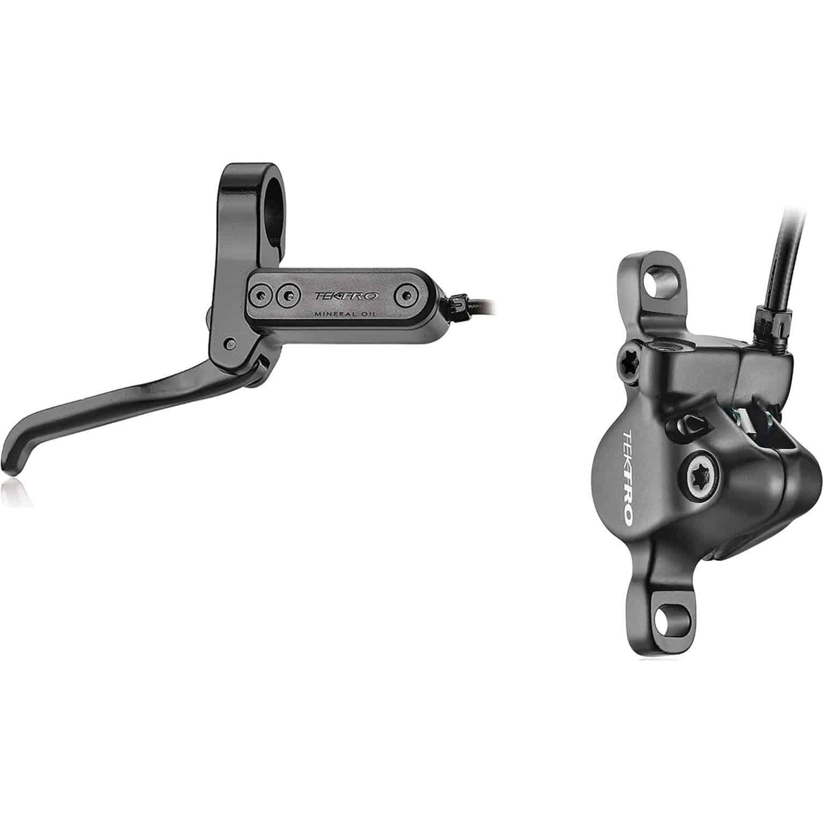 Tektro HD-T3020 remmenetset voor schijfrem, zwart, met 1800 mm kabel, zichtbaar langs de remmen en kabelgeleider.