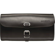 Brooks Challenge 1,5L zadeltas met verstelbare riem en waterdichte stof voor fietsers, zwart met blauwe accenten.