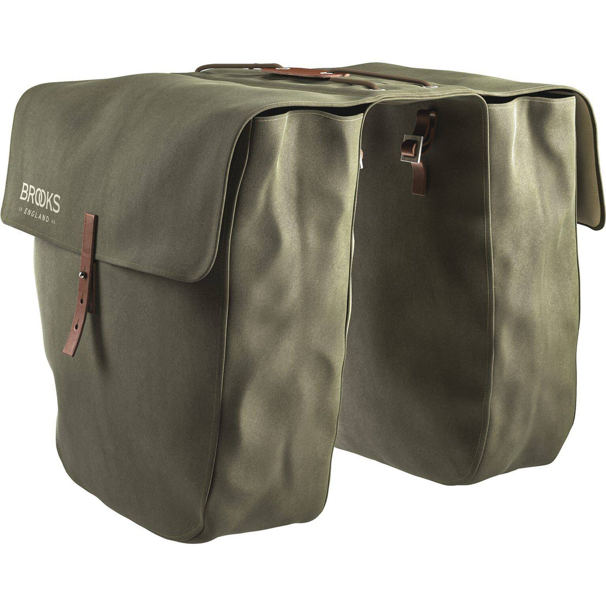 Dubbele Brooks fietstas Brick Lane Panniers 30L met stevige canvas en leren details, geschikt voor dagelijks gebruik en fietstochten