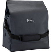 Zwarte Clarijs fietstas enkel, 30 liter front bag met glanzende afwerking, zichtbaar met verstelbare riem en reflecterende details.