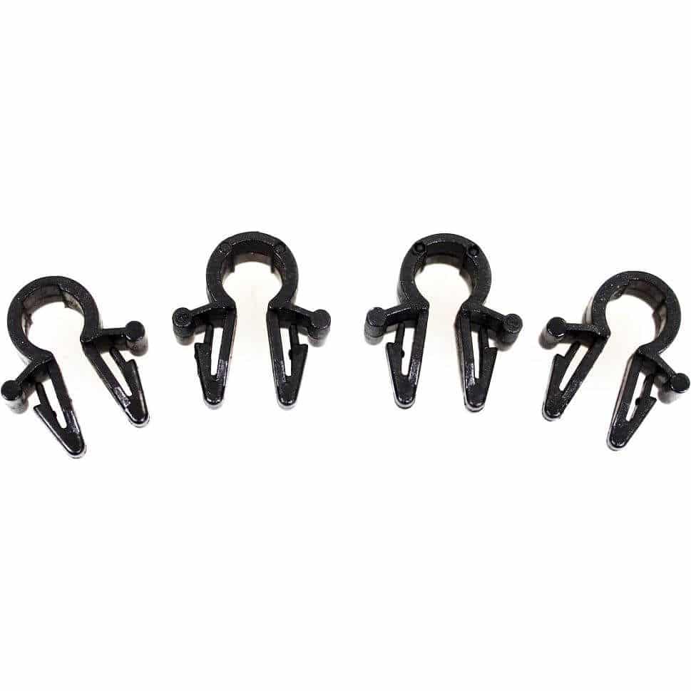 Thule kabelclip voor fietsendrager, zwart kunststof, bevestigd op fietsendrageronderdelen voor kabelbeheer.