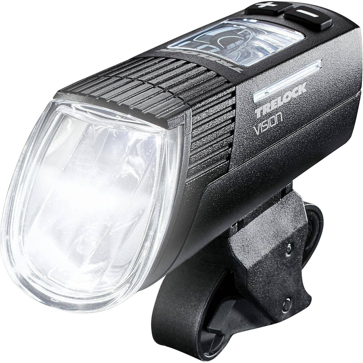Trelock Vision LS 760 I-Go USB koplamp met 100 Lux lichtsterkte en verstelbare lens voor fietssafety en zichtbaarheid.