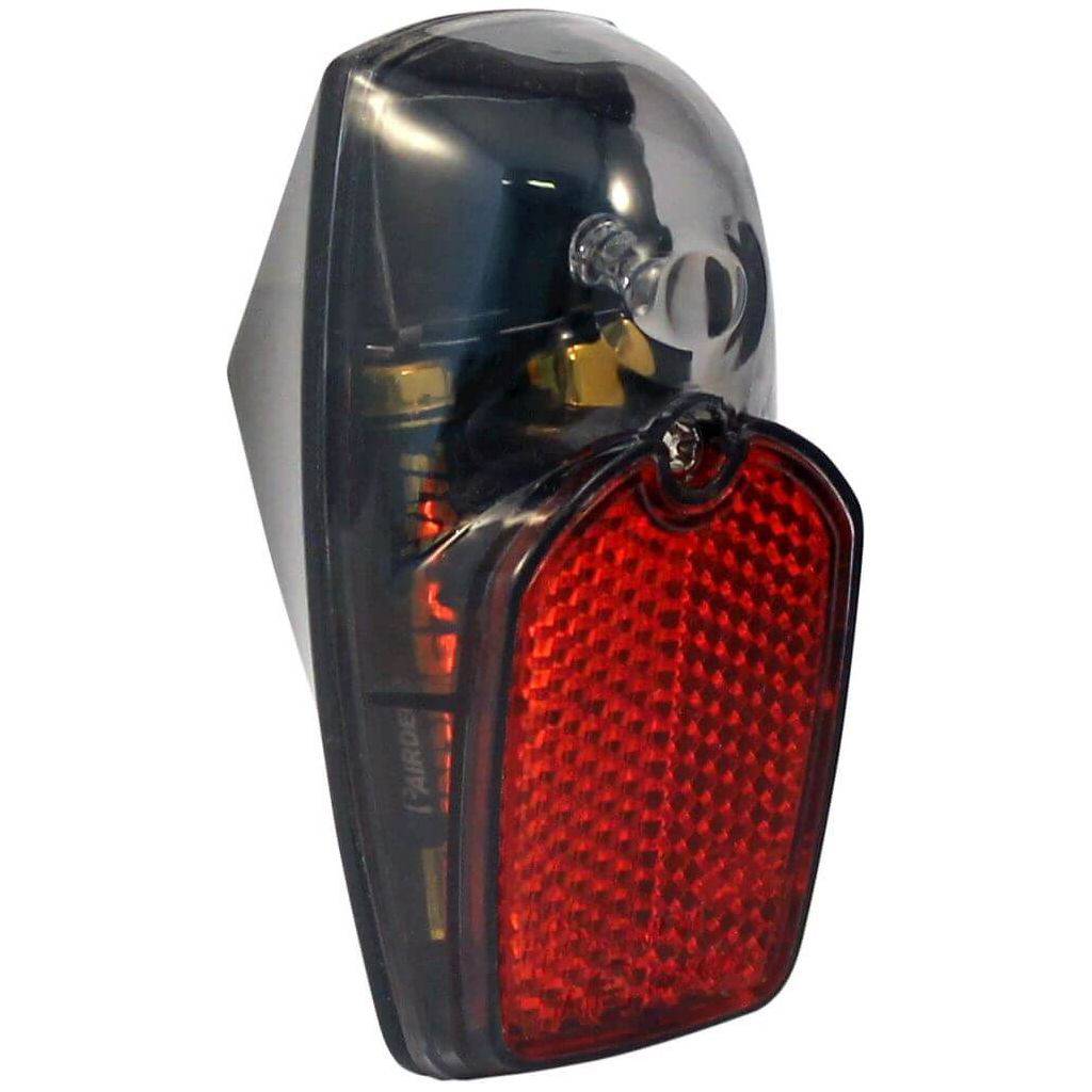 Union achterlicht UN-4307 met batterij en spatbord, duidelijk zichtbaar en functioneel voor fiets of scooter.