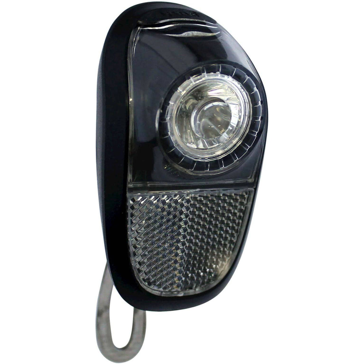 Zwarte Union koplamp Un-4960 voor mobiel gebruik met batterij, 10 lux verlichting, zicht op de koplamp en batterij in de afbeelding.