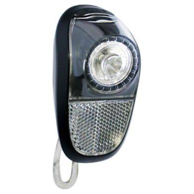 Zwarte Union koplamp UN-4960 voor mobiele batterij, zichtbaar met lamp en bevestigingsonderdelen.