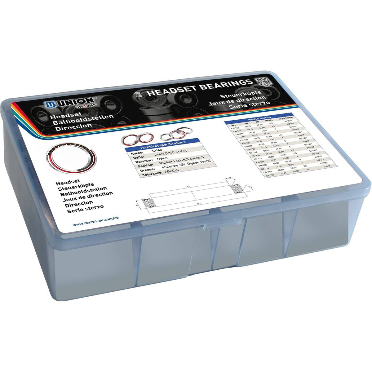 Union balhoofdlager assortimentsbox met naafkogelringen en kogels voor precisie lageronderdelen