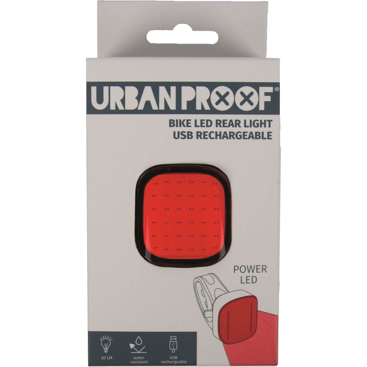Urban Proof High Power vierkant USB-oplaadbaar achterlicht met heldere LED-verlichting voor fietsveiligheid