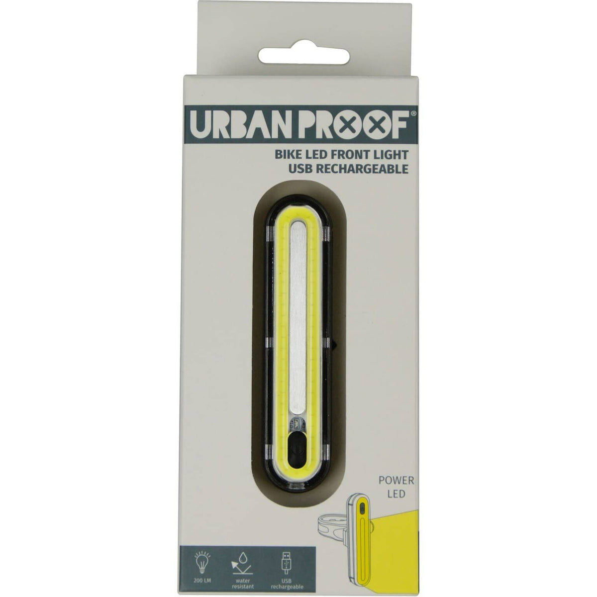 Urban Proof Ultra Bright USB oplaadbare koplamp met 200 lumen, heldere verlichting voor fiets of hardlopen.