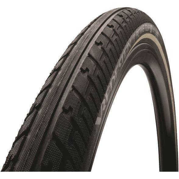 Vredestein stadsfiets buitenband Active Tour 28x1 5/8x1 3/8 zwart met reflectie op de afbeelding