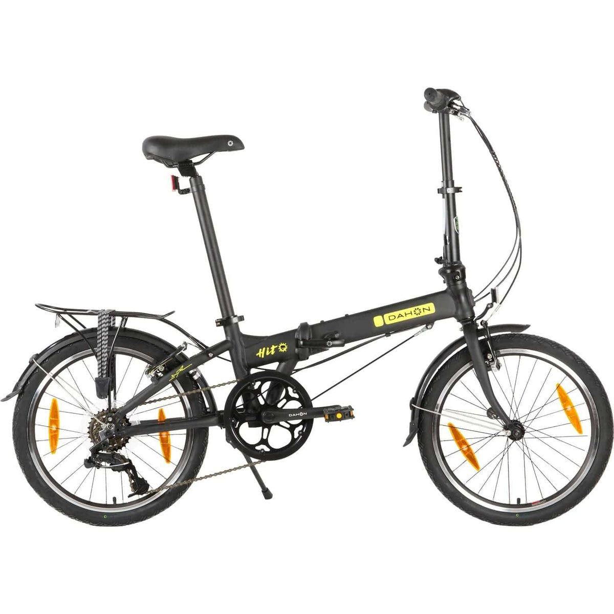 Zwarte Dahon Hit D6 vouwfiets met 20 inch wielen en 6 versnellingen, V-brake, compact en geschikt voor stadsgebruik