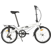 Dahon Vybe D7 vouwfiets metCompact frame en handvatten, geschikt voor stadsgebruik en gemakkelijk op te vouwen.