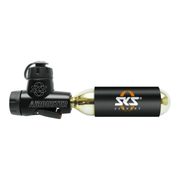 Zwarte SKS Airbuster 125 mm aluminium CO2-pomp met hendel en ventiel voor snel oppompen van banden.