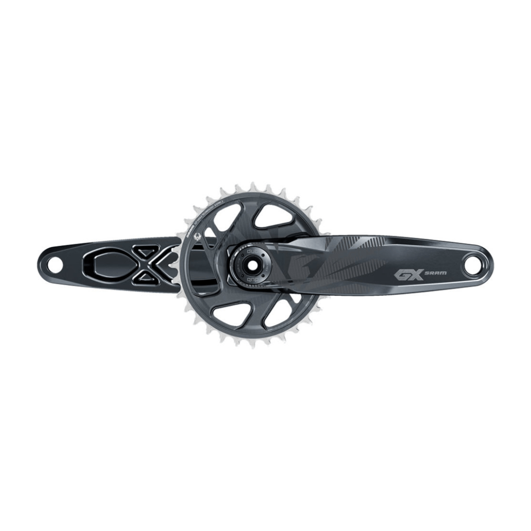 Sram GX Eagle Boost 12V gravel crankstel, 175mm, aluminium, DUB, 32T, in Lunar kleur, zichtbaar met ketting en crankarmen
