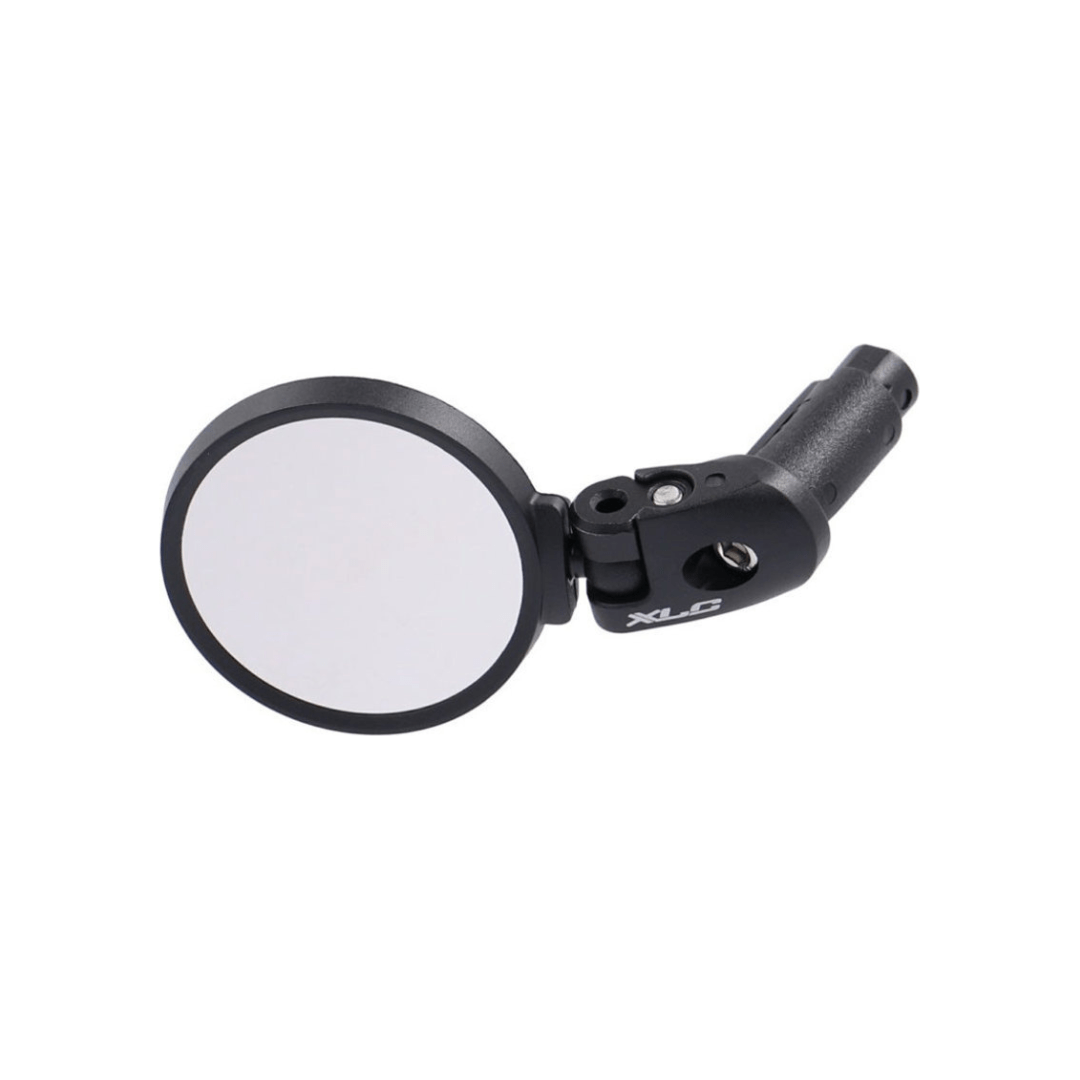 Zwarte XLC Mr-K17 fietsspiegels in stuur, geschikt voor 14,8-22,5 mm, zichtbaar bevestigd op fietsstuur.