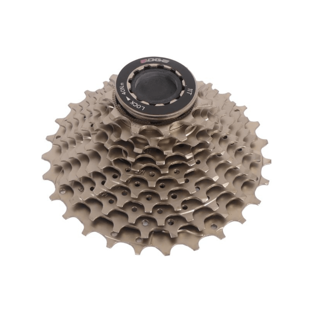 Edge CS-R9011 11-speed cassette in nickelgeplateerd zilver, geschikt voor racefietsen en hoogwaardige aandrijving.