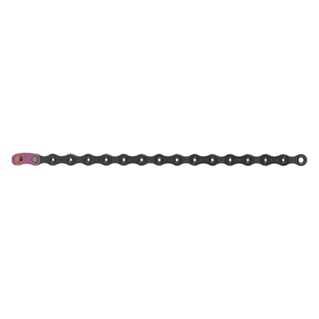 Zwarte SRAM ketting 12 snelheden 11/128 inch PCXX1 Hollowpin voor fiets, zichtbaar met lichte glans en stevige constructie.