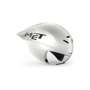 Aero helm van MET met geïntegreerde verlichting, ontworpen voor tijdrit en aerodynamische fietsritten, zwart met mat finish.