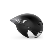 Aerodynamische MET Drone Wide Body II tijdrit fietshelm met verlichting, ontworpen voor aerodynamische snelheid en veiligheid.