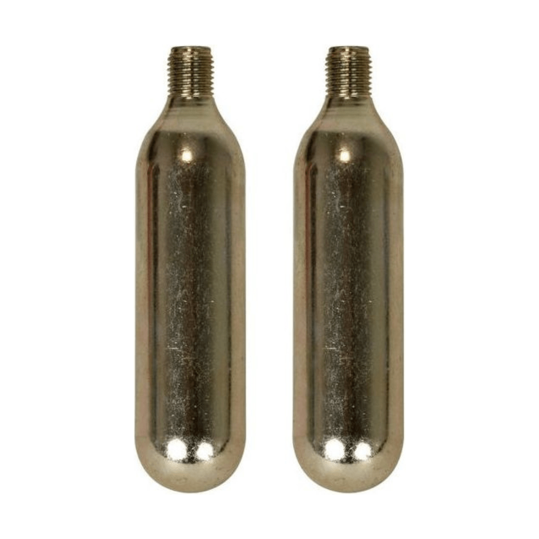 Twee Dresco CO2-cartridges met draad van 16 gram voor verlichting, geschikt voor gebruik in diverse toepassingen.